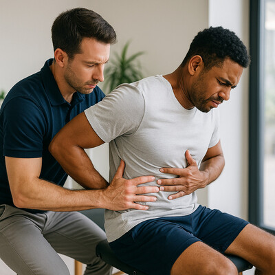 Male Chiropractor helping with lower back pain