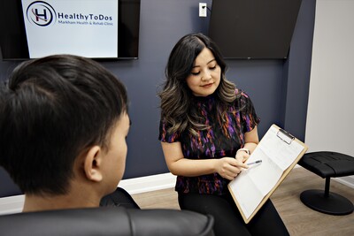 Female doctor presenting lab work