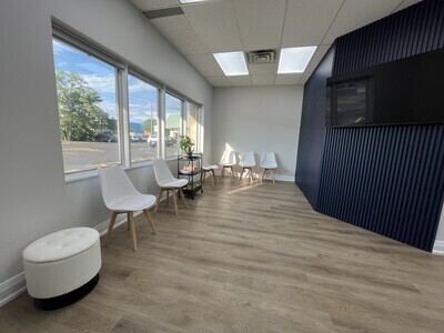 Modern health clinic waiting room with natural light